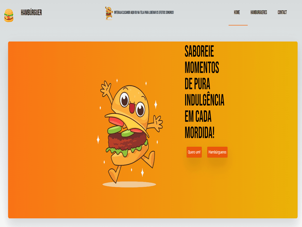 Imagem do site de exemplo de uma hamburgueria